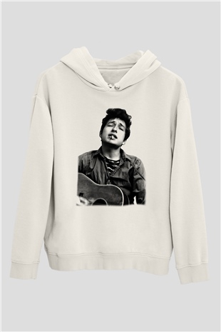 Bob Dylan Beyaz Unisex Kapşonlu Sweatshirt