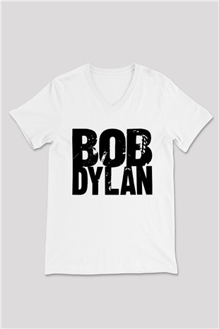 Bob Dylan Beyaz Unisex V Yaka Tişört T-Shirt