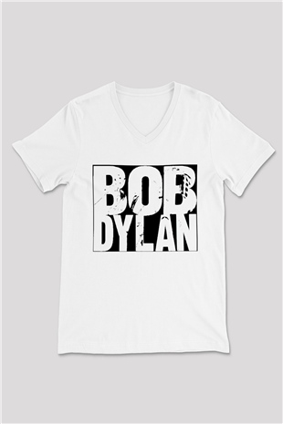 Bob Dylan Beyaz Unisex V Yaka Tişört T-Shirt