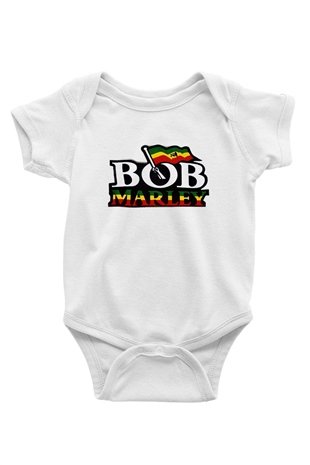 Bob Marley Baskılı Beyaz Unisex Bebek Body - Zıbın