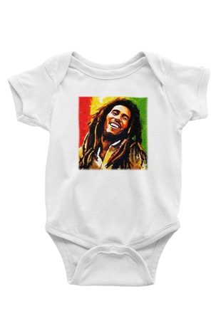 Bob Marley Baskılı Beyaz Unisex Bebek Body - Zıbın