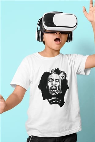 Bob Marley Baskılı Beyaz Unisex Çocuk Tişört