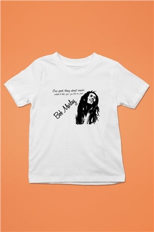 Bob Marley Baskılı Beyaz Unisex Çocuk Tişört