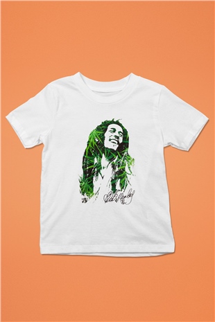Bob Marley Baskılı Beyaz Unisex Çocuk Tişört