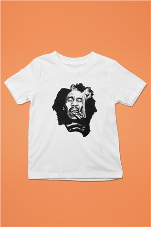 Bob Marley Baskılı Beyaz Unisex Çocuk Tişört