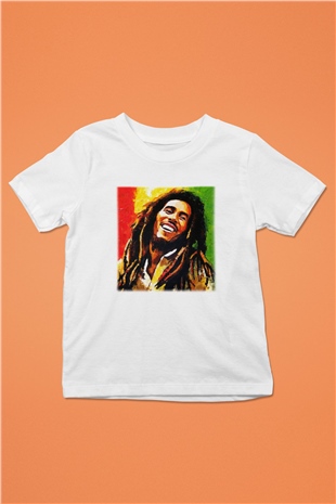 Bob Marley Baskılı Beyaz Unisex Çocuk Tişört