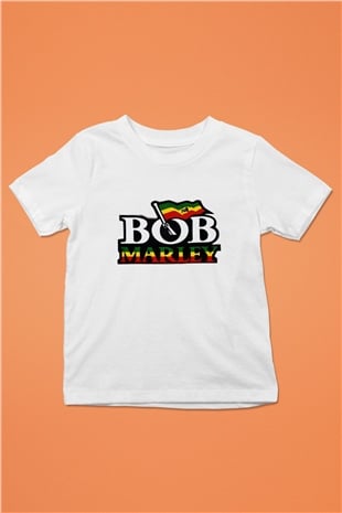 Bob Marley Baskılı Beyaz Unisex Çocuk Tişört