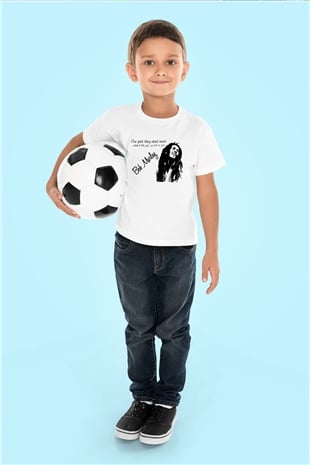 Bob Marley Baskılı Beyaz Unisex Çocuk Tişört