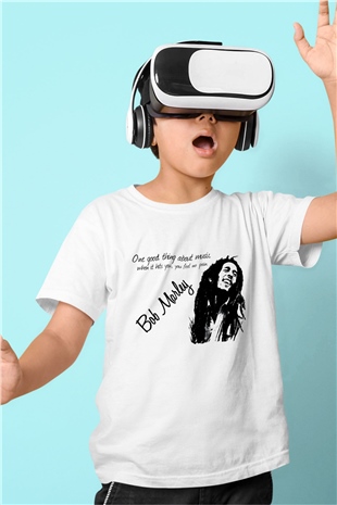 Bob Marley Baskılı Beyaz Unisex Çocuk Tişört