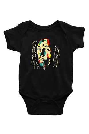 Bob Marley Baskılı Siyah Bebek Body - Zıbın