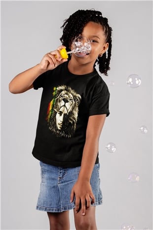 Bob Marley Baskılı Siyah Unisex Çocuk Tişört
