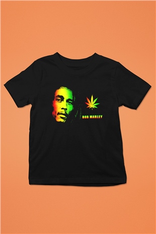 Bob Marley Baskılı Siyah Unisex Çocuk Tişört