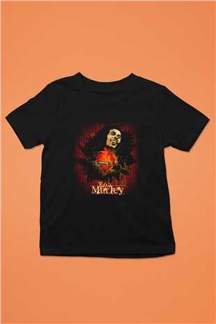 Bob Marley Baskılı Siyah Unisex Çocuk Tişört