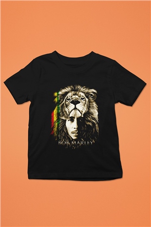 Bob Marley Baskılı Siyah Unisex Çocuk Tişört