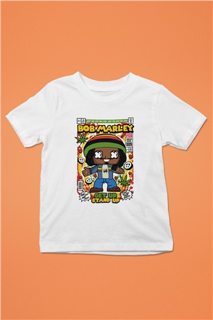 Bob Marley Baskılı Unisex Beyaz Çocuk Tişört