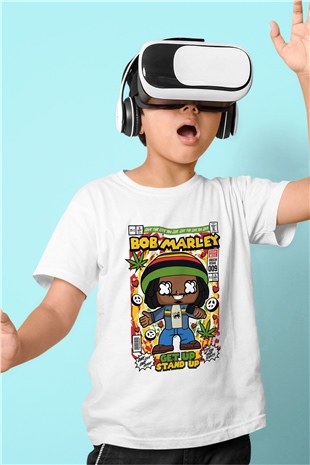 Bob Marley Baskılı Unisex Beyaz Çocuk Tişört