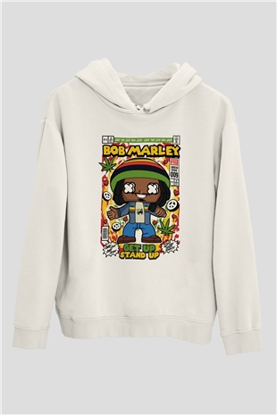 Bob Marley Baskılı Unisex Beyaz Hoodie