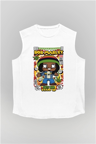 Bob Marley Baskılı Unisex Beyaz Kolsuz Tişört