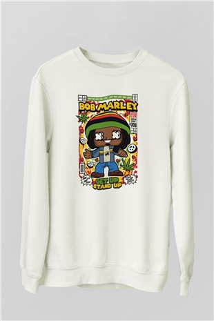Bob Marley Baskılı Unisex Beyaz Sweatshirt
