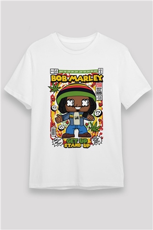 Bob Marley Baskılı Unisex Beyaz Tişört
