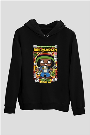 Bob Marley Baskılı Unisex Siyah Hoodie