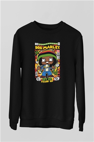 Bob Marley Baskılı Unisex Siyah Sweatshirt