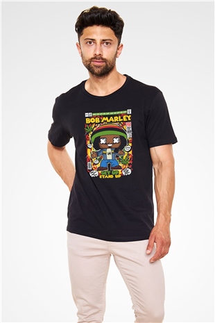 Bob Marley Baskılı Unisex Siyah Tişört