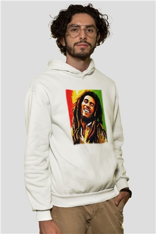 Bob Marley Beyaz Unisex Kapşonlu Sweatshirt