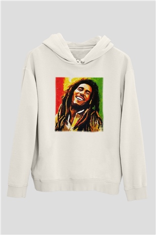 Bob Marley Beyaz Unisex Kapşonlu Sweatshirt