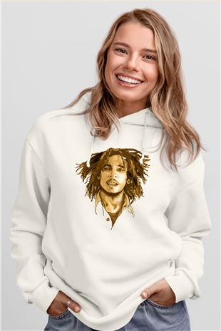 Bob Marley Beyaz Unisex Kapüşonlu Sweatshirt