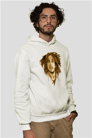 Bob Marley Beyaz Unisex Kapüşonlu Sweatshirt