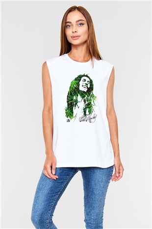 Bob Marley Beyaz Unisex Kolsuz Tişört