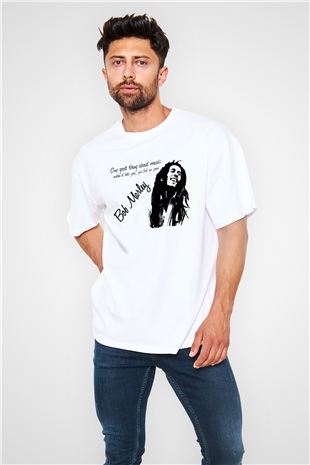 Bob Marley Beyaz Unisex Oversize Tişört T-Shirt