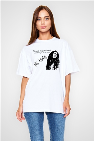 Bob Marley Beyaz Unisex Oversize Tişört T-Shirt
