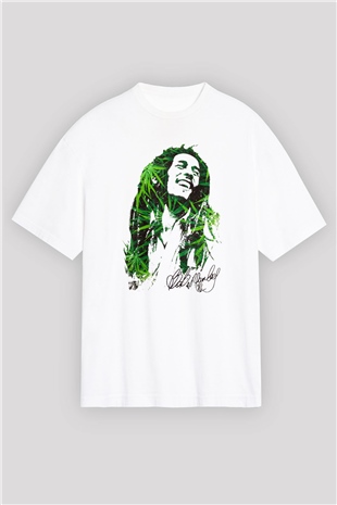 Bob Marley Beyaz Unisex Oversize Tişört T-Shirt