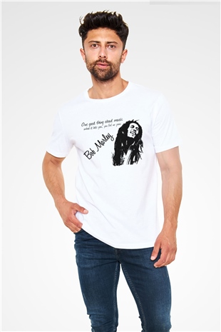 Bob Marley Beyaz Unisex Tişört T-Shirt - TişörtFabrikası