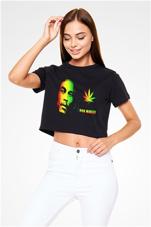 Bob Marley Siyah Crop Top Tişört
