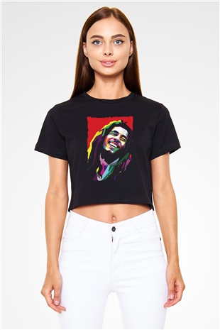 Bob Marley Siyah  Crop Top Tişört