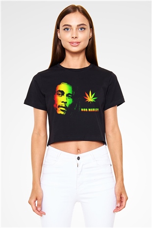 Bob Marley Siyah Crop Top Tişört