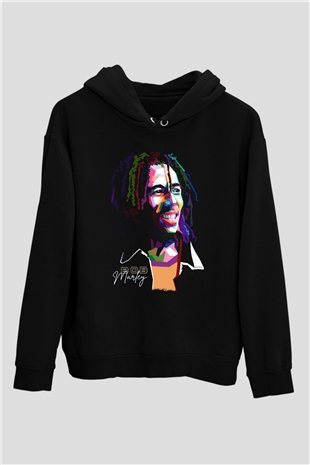 Bob Marley Siyah Unisex Kapüşonlu Sweatshirt