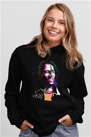 Bob Marley Siyah Unisex Kapüşonlu Sweatshirt