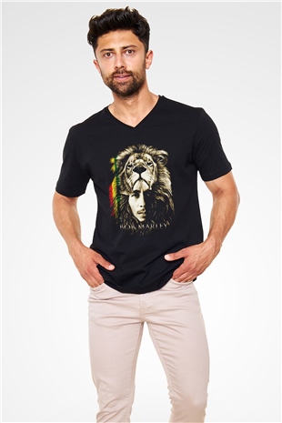 Bob Marley Siyah Unisex V Yaka Tişört T-Shirt