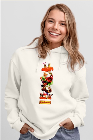 Bobs Burgers Beyaz Unisex Hoodie