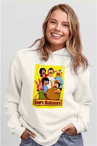 Bobs Burgers Beyaz Unisex Hoodie