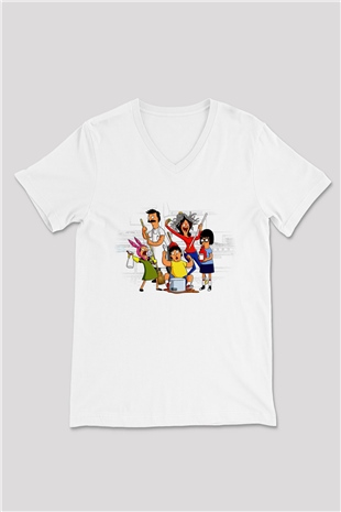 Bobs Burgers Beyaz Unisex V Yaka Tişört