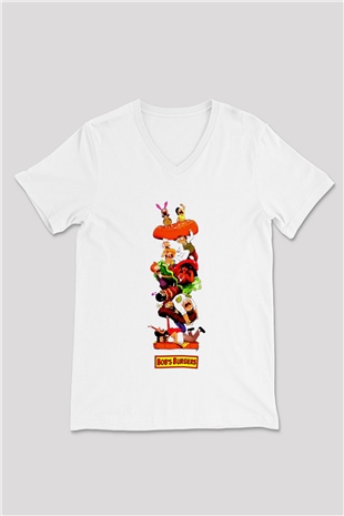 Bobs Burgers Beyaz Unisex V Yaka Tişört