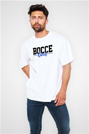 Bocce Baskılı Unisex Beyaz Oversize Tişört - Tshirt