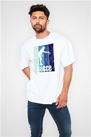 Bocce Baskılı Unisex Beyaz Oversize Tişört - Tshirt