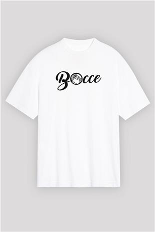 Bocce Baskılı Unisex Beyaz Oversize Tişört - Tshirt