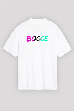 Bocce Baskılı Unisex Beyaz Oversize Tişört - Tshirt